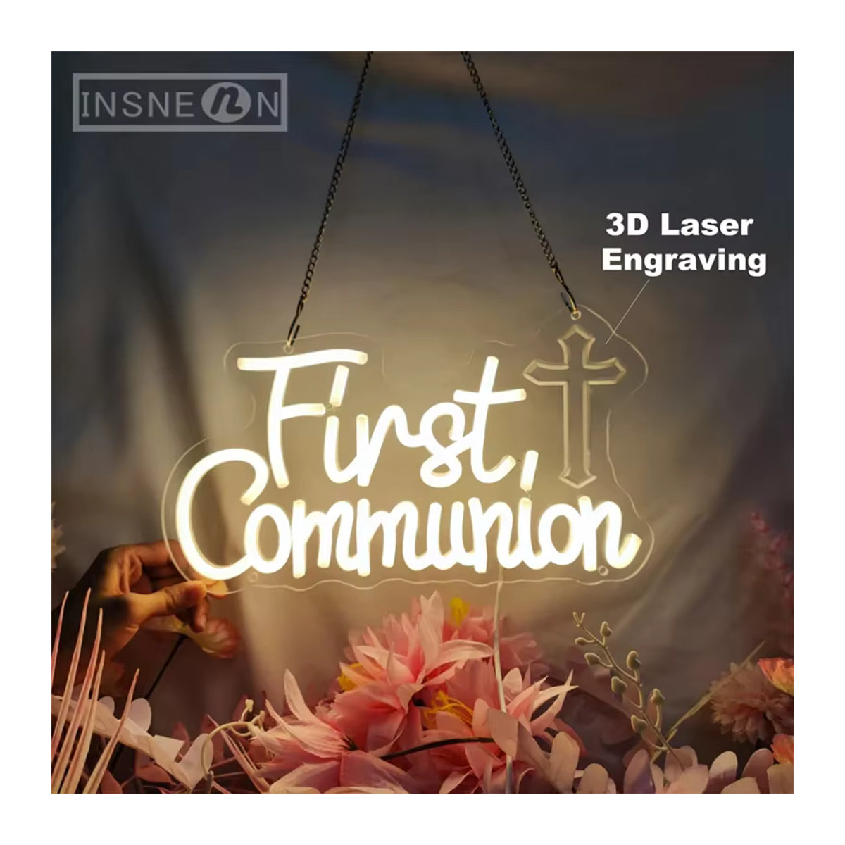 Signvia LED Neon Wanddekoration für Erstkommunion und Taufe in Weiß mit 3D Gravur - Bild 4
