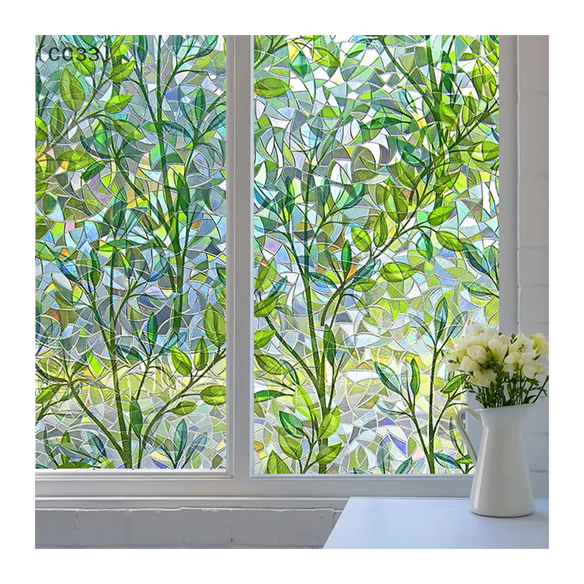 SigurHome Sichtschutzfolie für Fenster mit floralem 3D-Laserschutz, statisch klebend, mehrfarbig, B: 45 cm, H: 200 cm, B: 45 cm, H: 45 cm - Bild 1