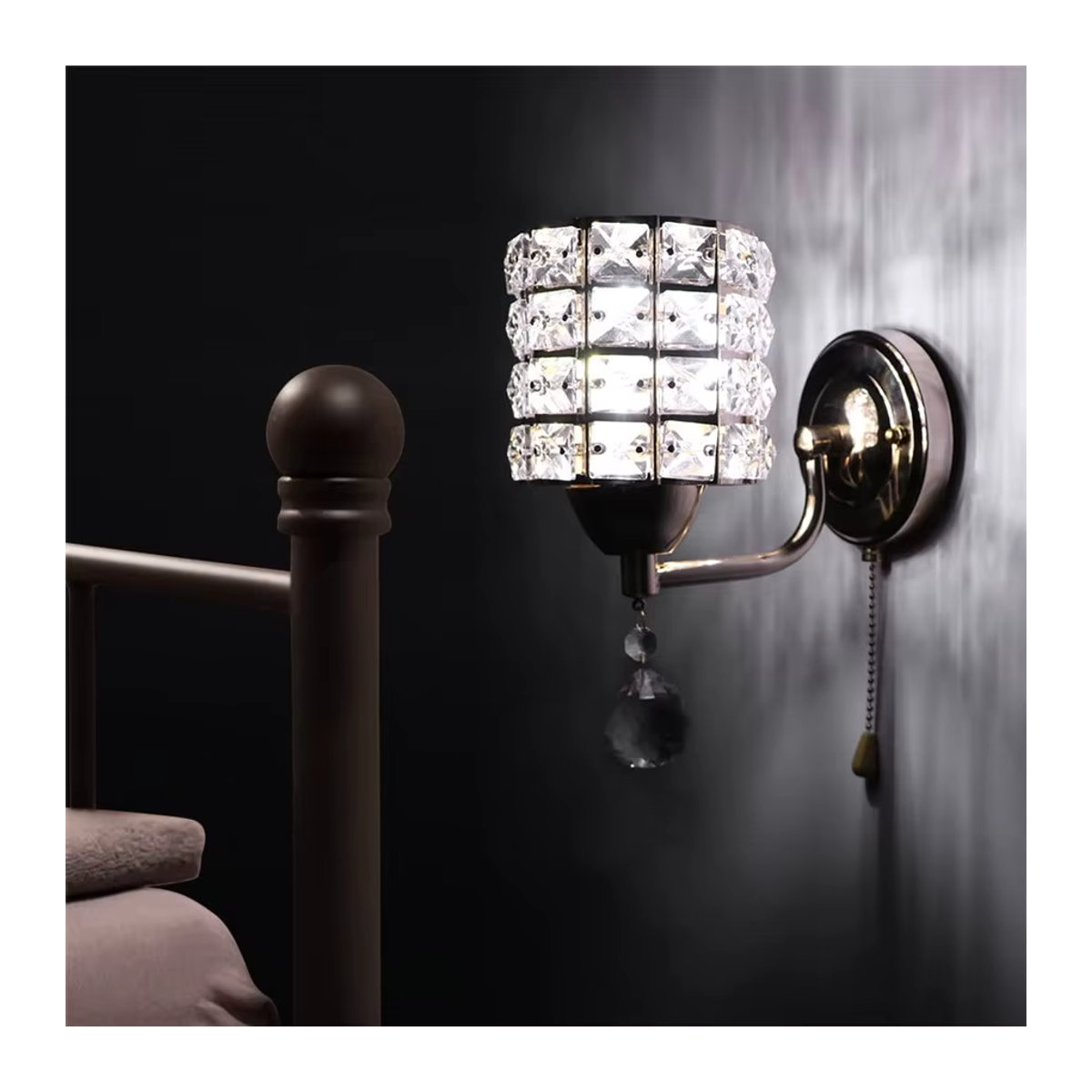 SIKEBOTE Kristall Wandlampe LED mit E27 Fassung und Pull-Schalter für Wohnzimmer, Schlafzimmer und Flur - Bild 3