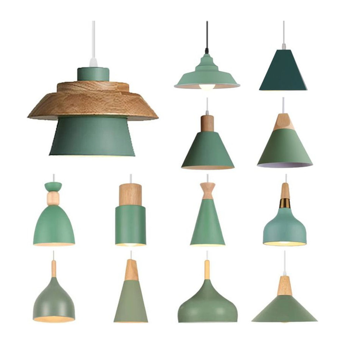 SIKEBOTE Moderne Pendelleuchte aus Holz in Grün im Skandinavischen Design mit E27 Fassung - Bild 1