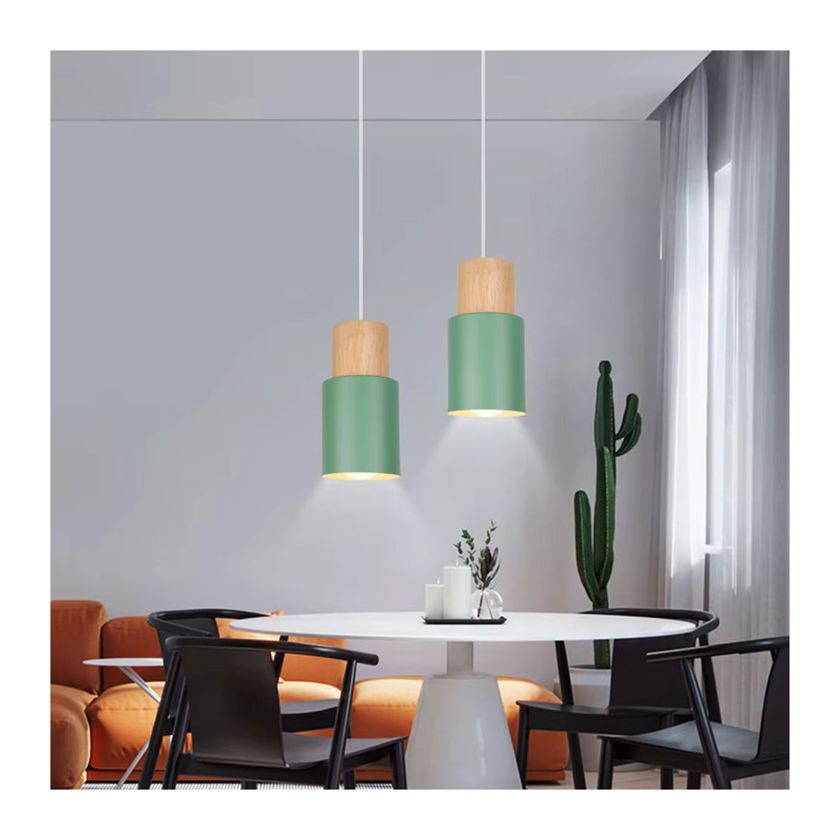 SIKEBOTE Moderne Pendelleuchte aus Holz in Grün im Skandinavischen Design mit E27 Fassung - Bild 2