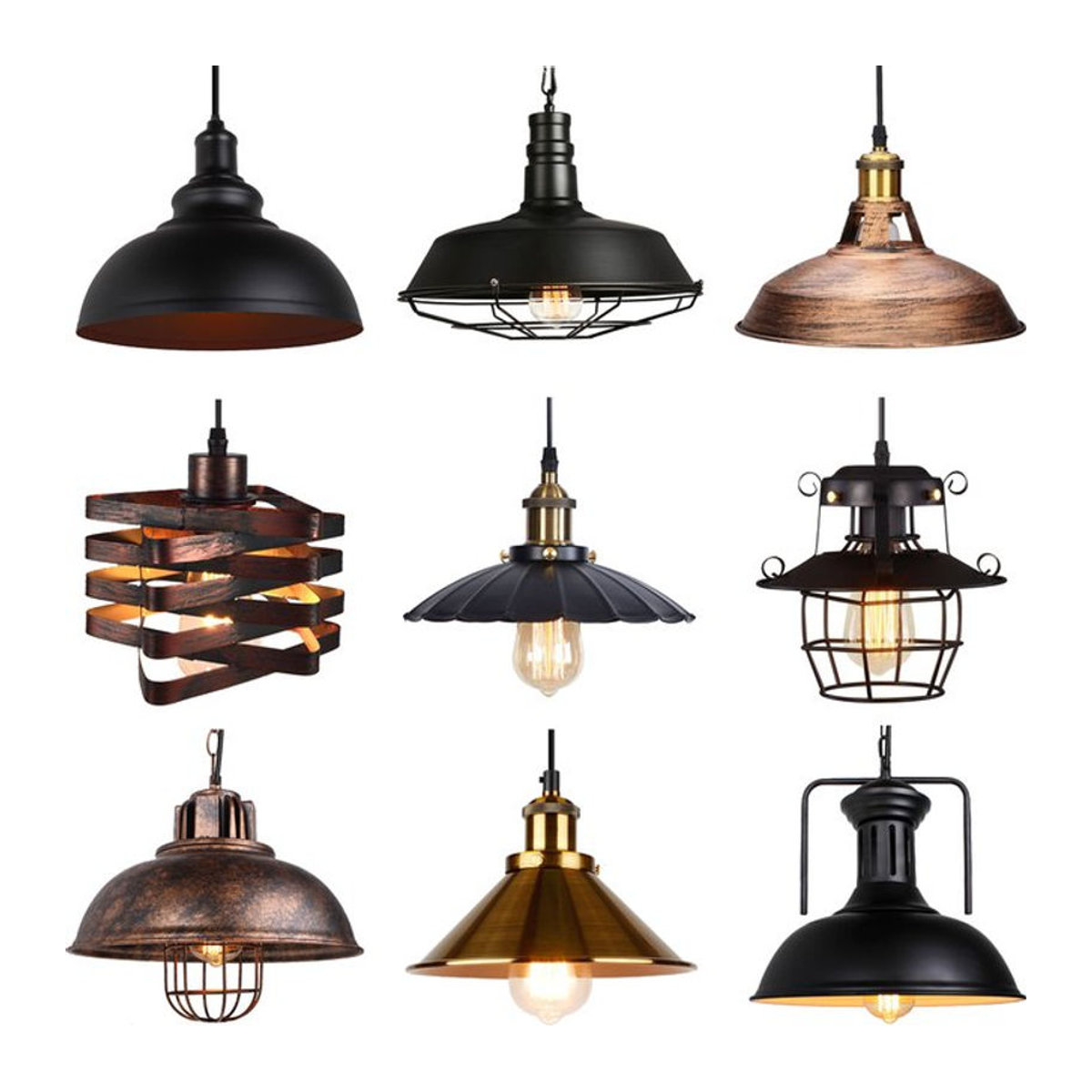 SIKEBOTE Pendelleuchte im Vintage Loft Design aus Metall Schwarz Retro Industrie Stil Skandinavisch - Bild 1