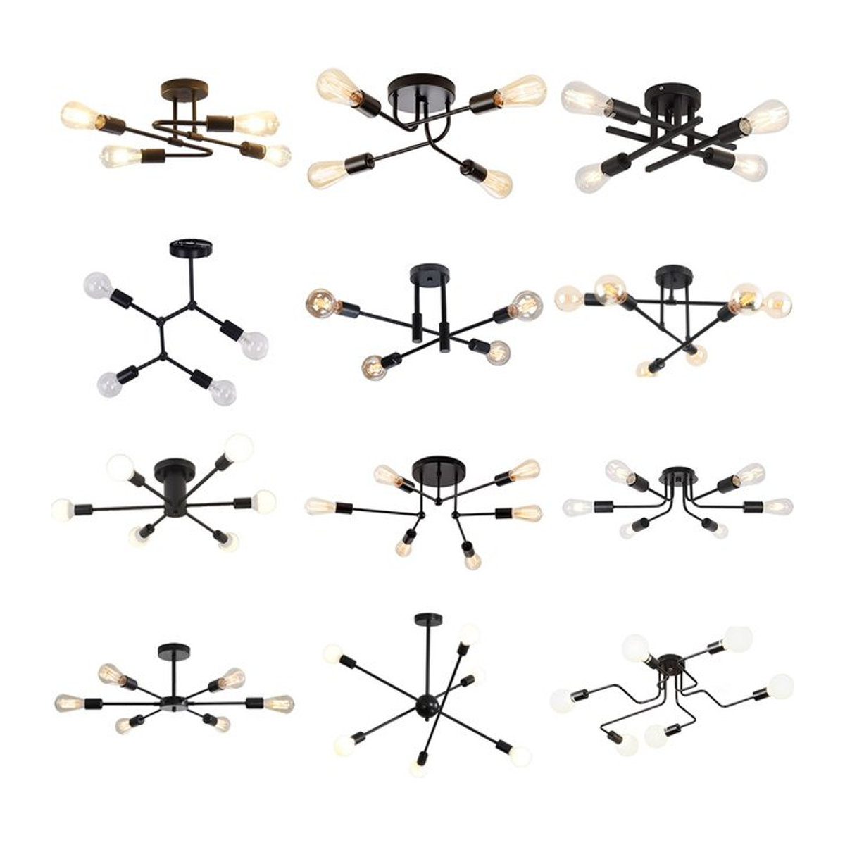 SIKEBOTE Retro Deckenleuchte im Industrial Design aus Metall, Schwarz, Kronleuchter mit 4 oder 6 Armen - Bild 1