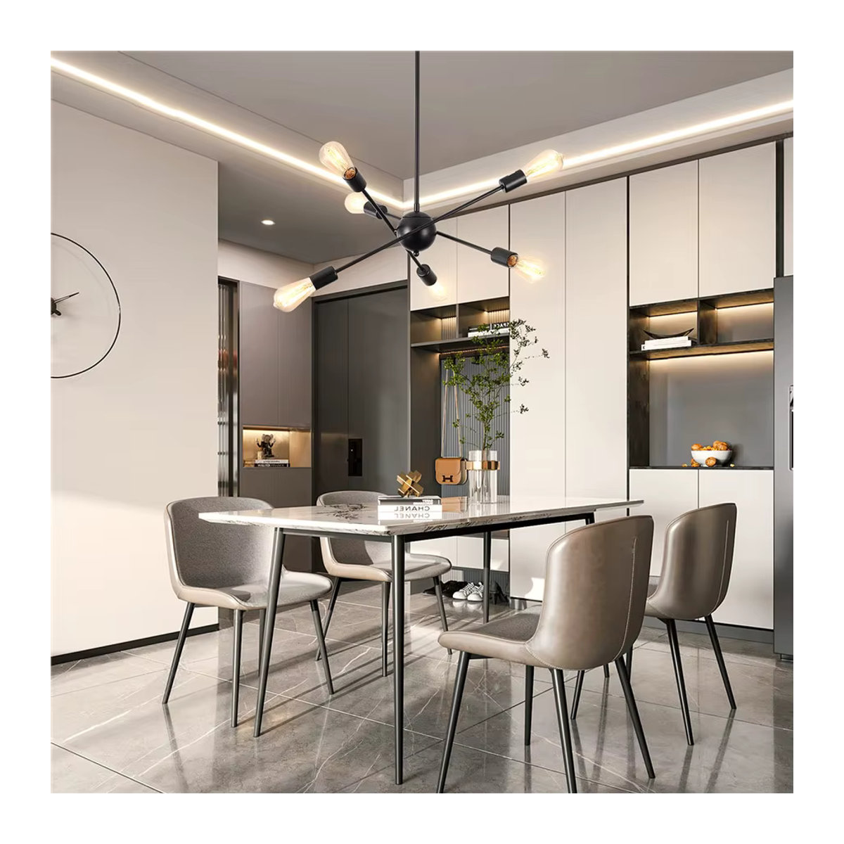 SIKEBOTE Retro Deckenleuchte im Industrial Design aus Metall, Schwarz, Kronleuchter mit 4 oder 6 Armen - Bild 5