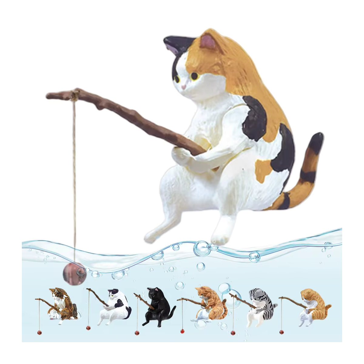 Sikiwind Angeln Katze Figur aus Kunstharz, bunte sitzende Katzen-Statue für Aquarium und Landschaftsbau - Bild 2