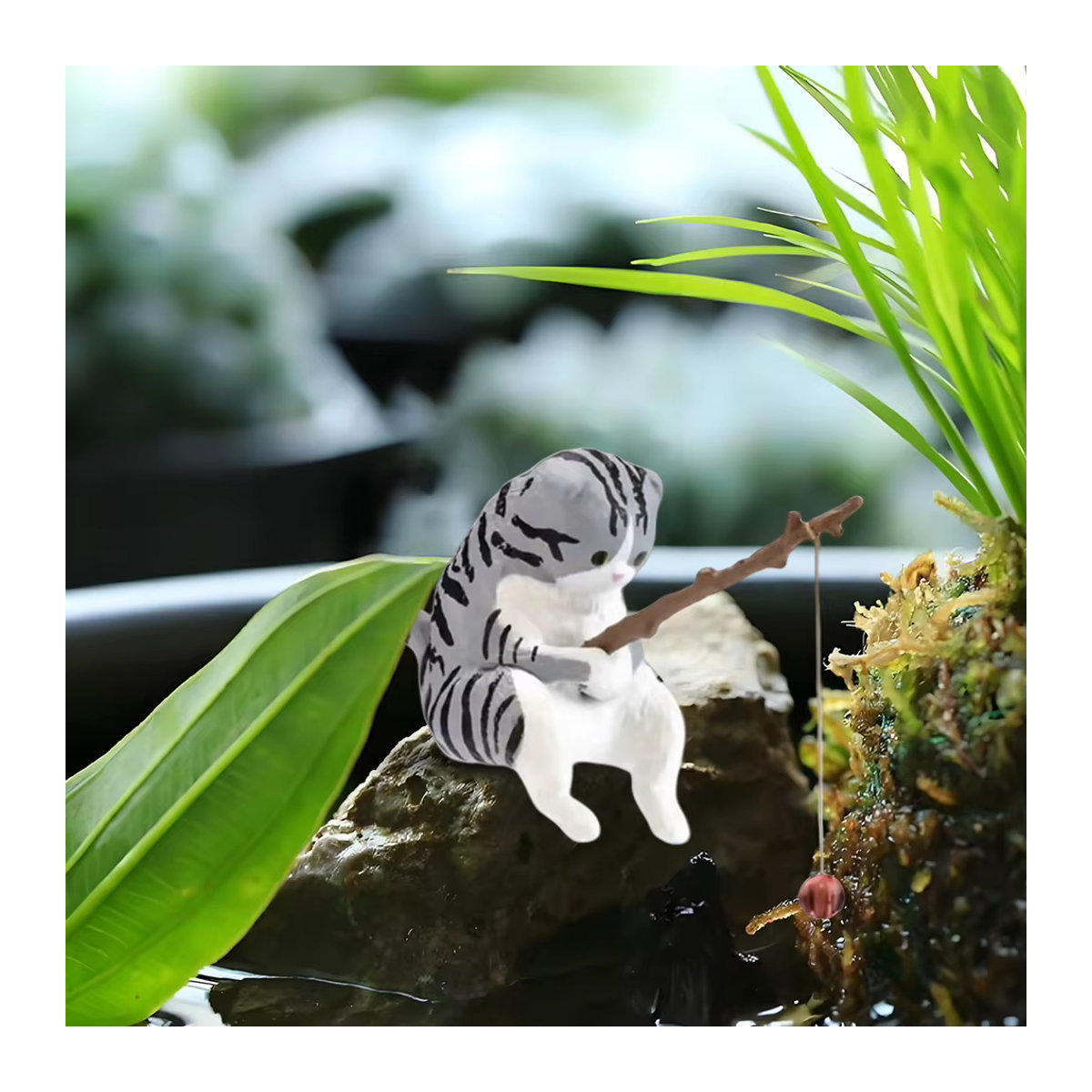 Sikiwind Angeln Katze Figur aus Kunstharz, bunte sitzende Katzen-Statue für Aquarium und Landschaftsbau - Bild 4