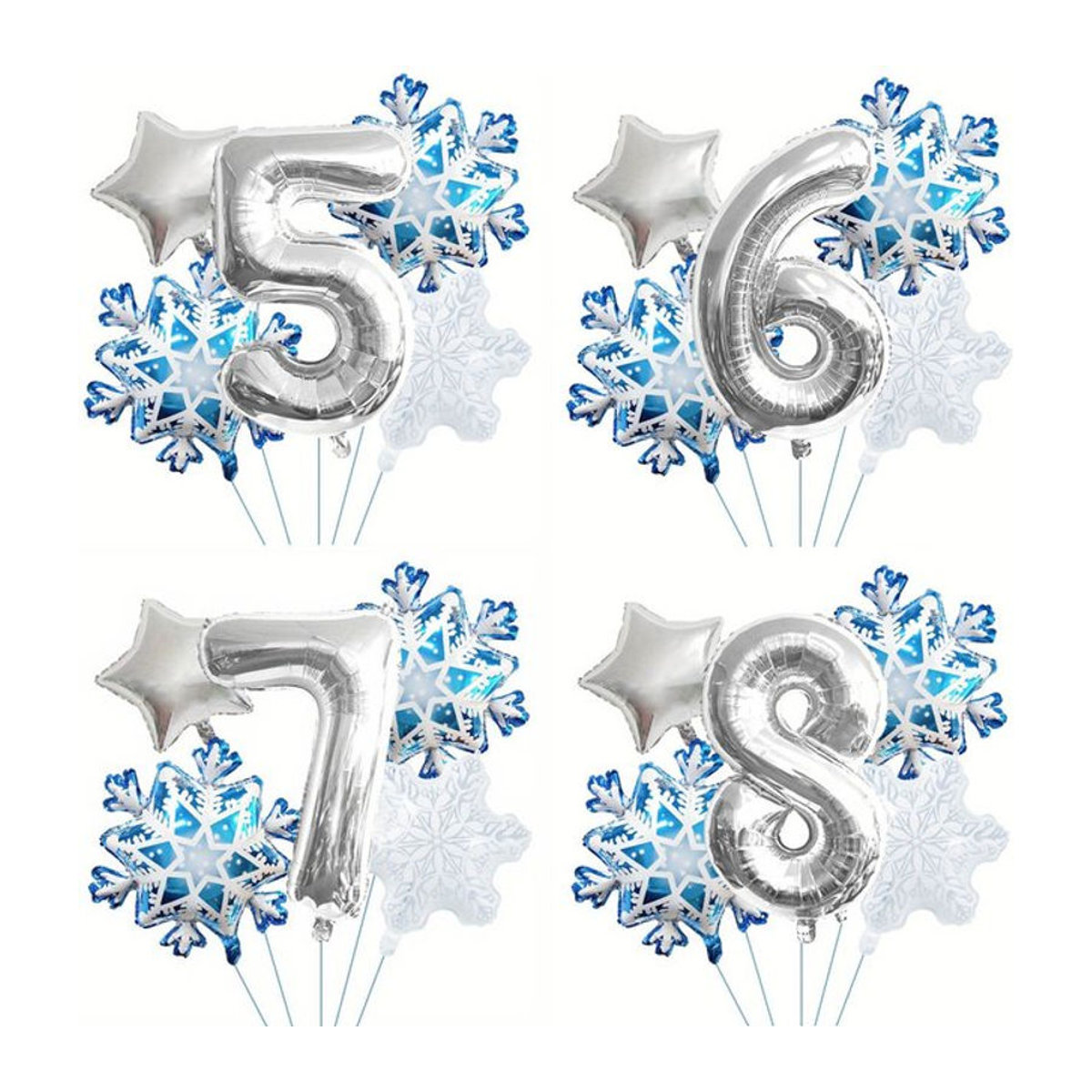 Silberne Schneeflocken und Zahlen Folienballons Set für Geburtstagsdekorationen im Winterthema, Durchmesser: 81,28 cm - Bild 1