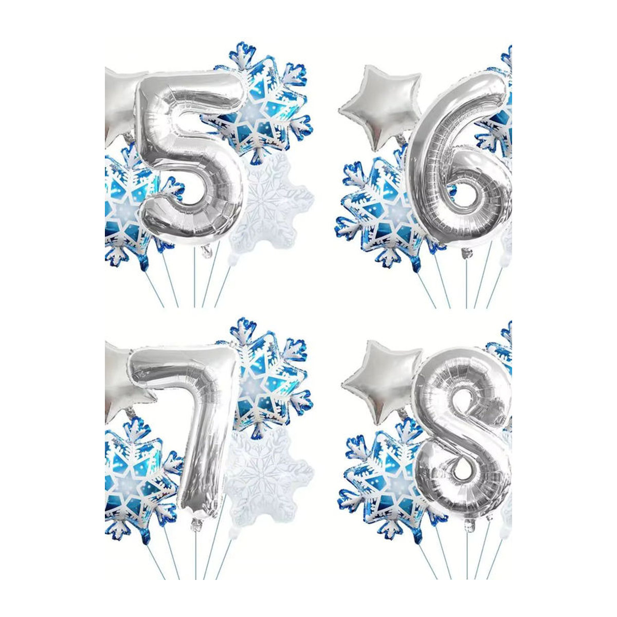 Silberne Schneeflocken und Zahlen Folienballons Set für Geburtstagsdekorationen im Winterthema, Durchmesser: 81,28 cm - Bild 3
