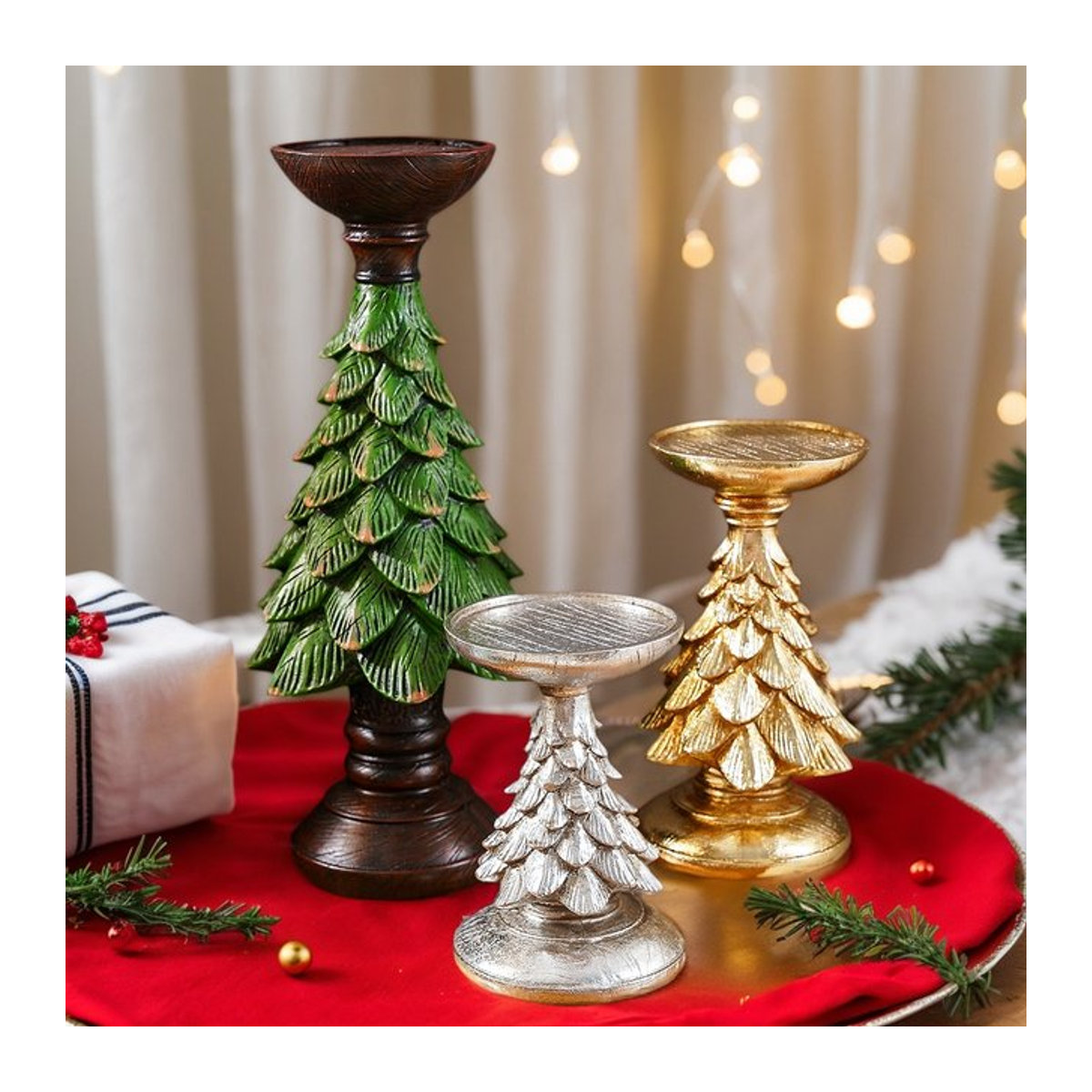 Silberne Weihnachtsdekoration aus Kunstharz als Kerzenständer im Vintage-Stil - Bild 1