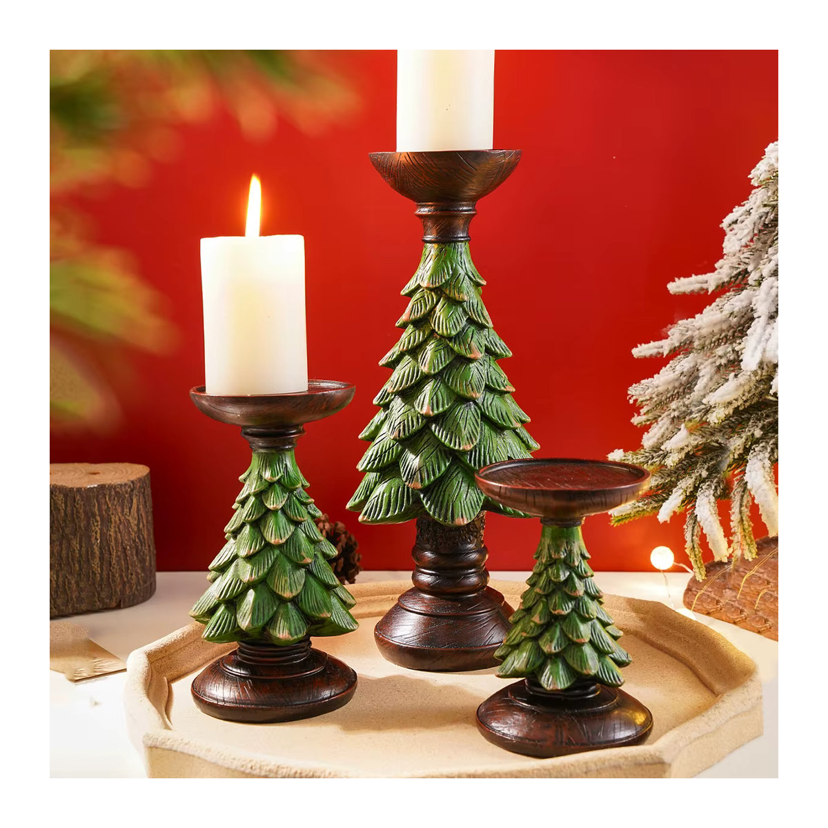 Silberne Weihnachtsdekoration aus Kunstharz als Kerzenständer im Vintage-Stil - Bild 5