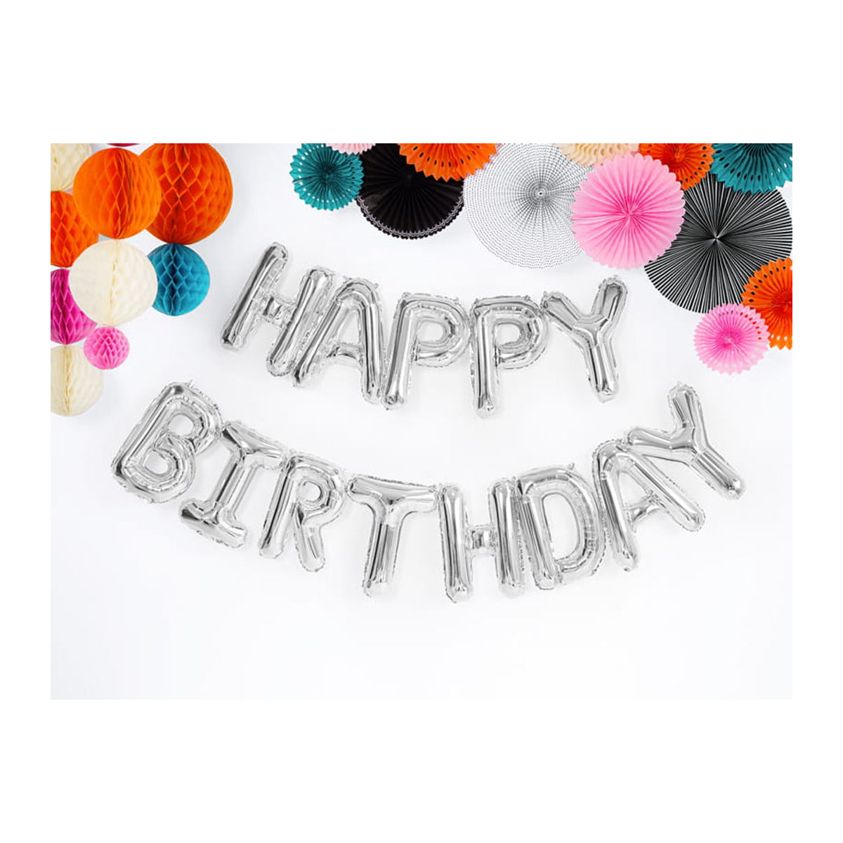 Silberner Happy Birthday Aluminium-Folienballon zur Geburtstagsdekoration, Breite: 340 cm, Höhe: 35 cm - Bild 2