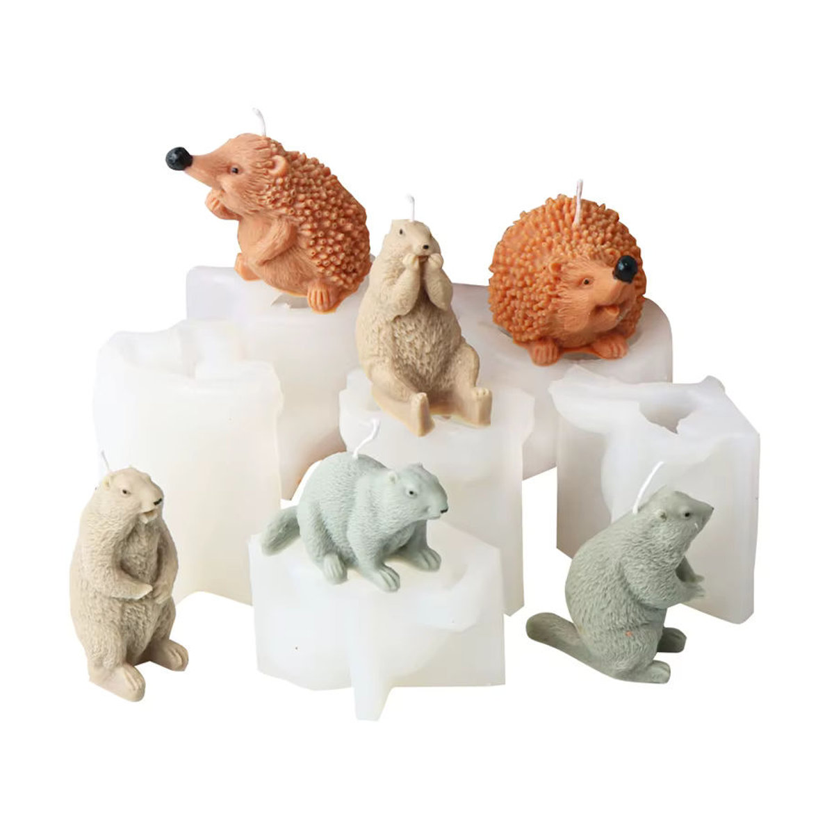 Silikon Kerzenform für DIY Figurenkerzen in Tieroptik Igel oder Murmeltier, mehrfarbig - Bild 7