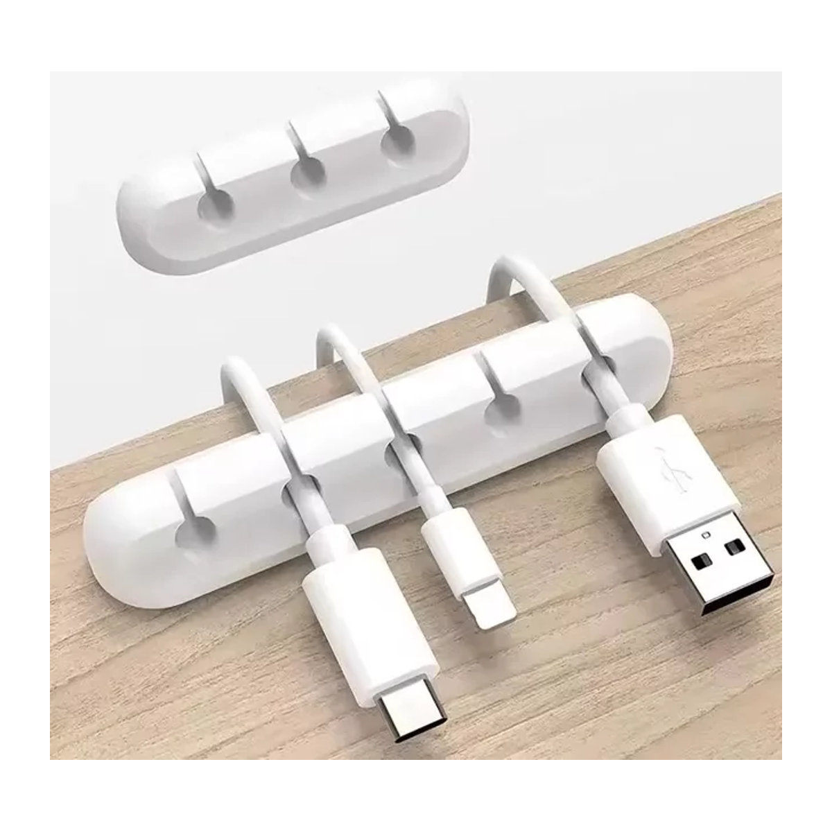 Silikon USB-Kabel-Organizer und Desktop-Kabelhalter in Grau oder Weiß für Maus und Kopfhörer im minimalistischen Design - Bild 1