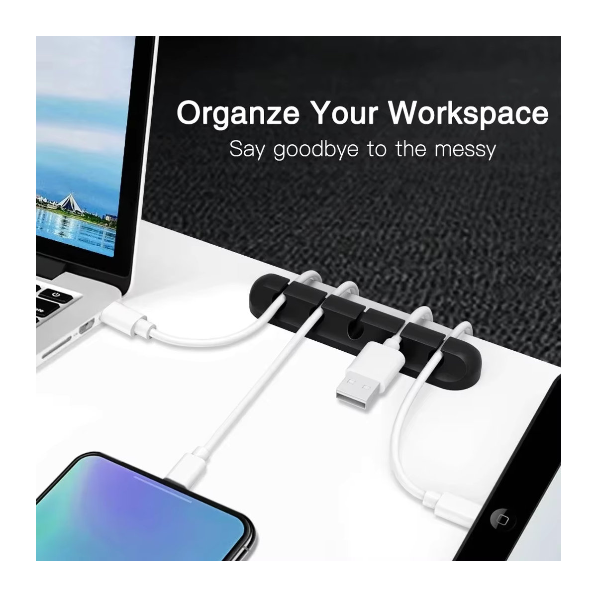 Silikon USB-Kabel-Organizer und Desktop-Kabelhalter in Grau oder Weiß für Maus und Kopfhörer im minimalistischen Design - Bild 2
