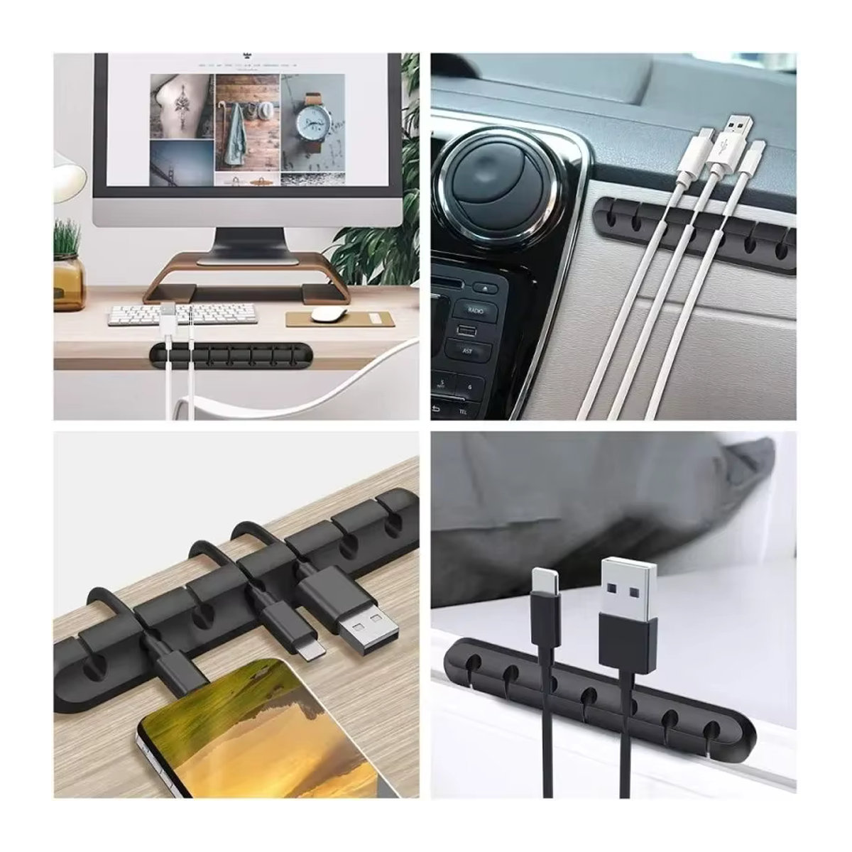 Silikon USB-Kabel-Organizer und Desktop-Kabelhalter in Grau oder Weiß für Maus und Kopfhörer im minimalistischen Design - Bild 3