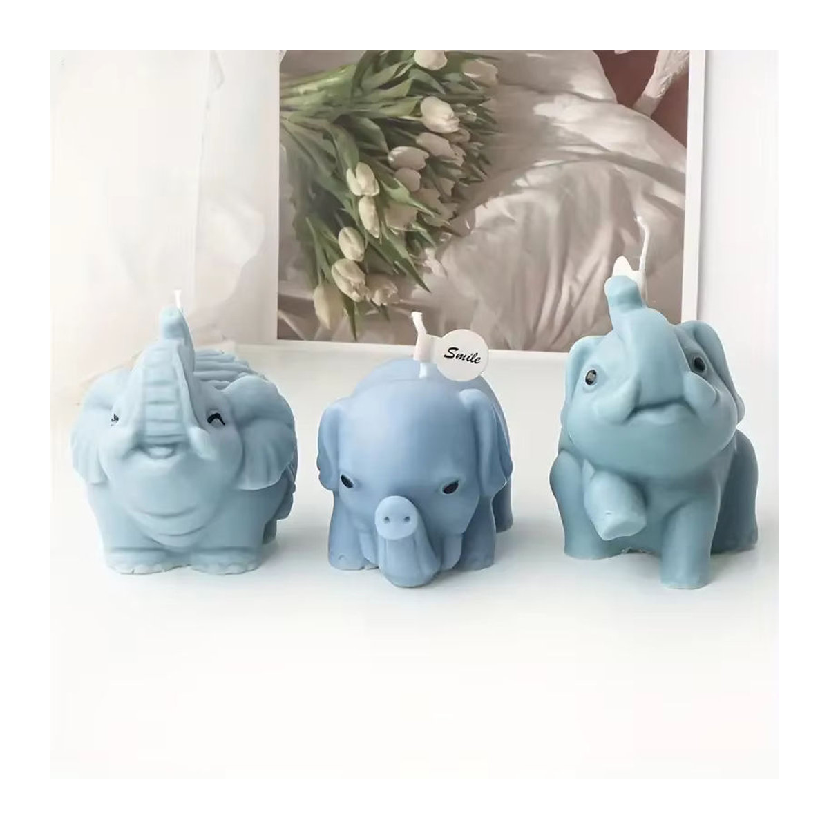 Silikonform für 3D Cartoon Tierfiguren wie Krokodil und Elefant zur Herstellung von Kerzen, Seife oder Kunstharz-Dekorationen in Blau - Bild 1