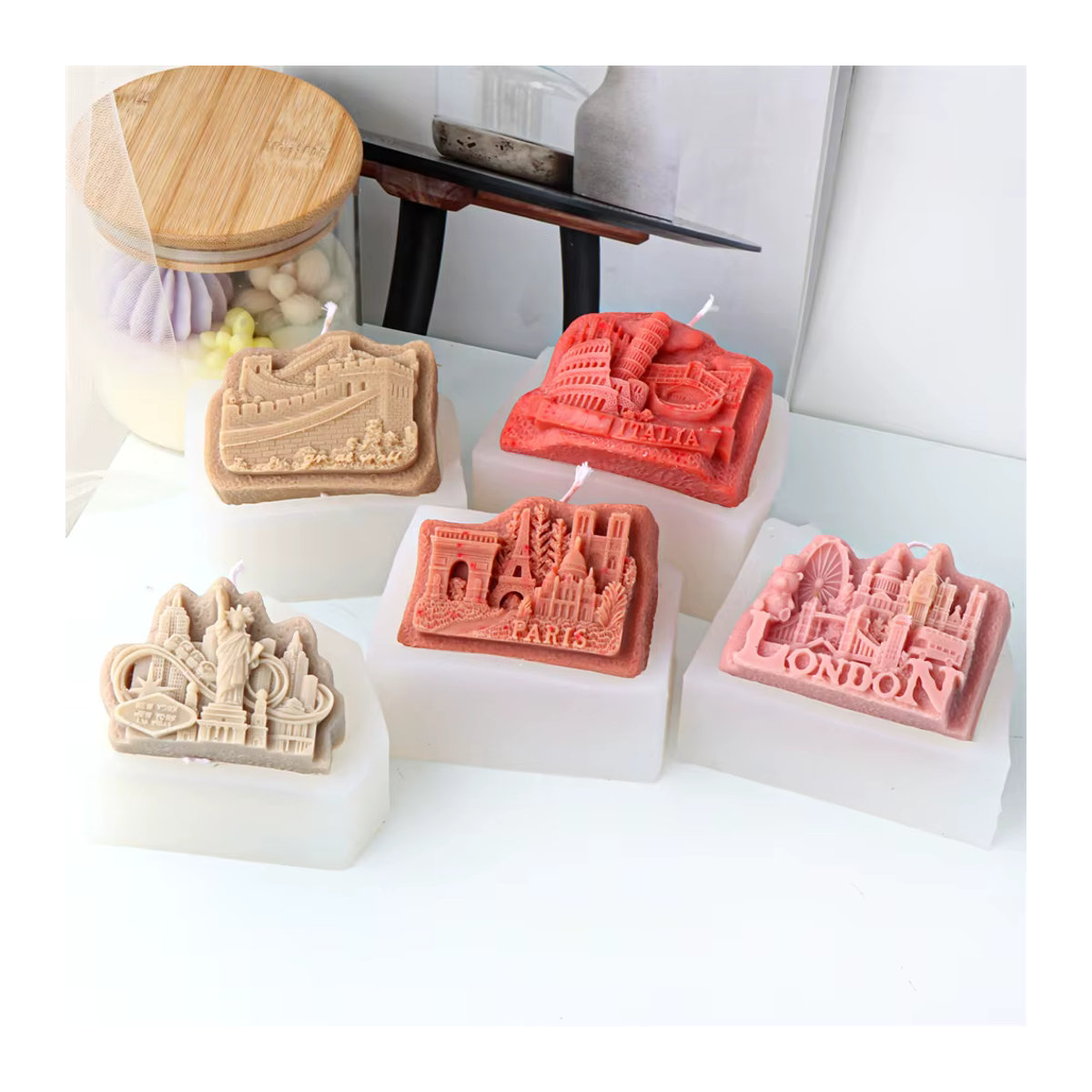 Silikonform für DIY Architektur-Statuen und Kerzen mit Weltwahrzeichen wie Eiffelturm und Großer Mauer in Beige - Bild 2