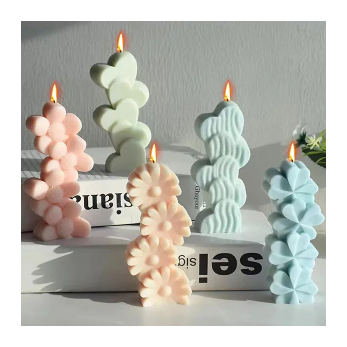 Silikonform mit 3D-Relief für Kerzen, Seife oder Gips in floralen Designs wie Sonnenblume, Kaktus und Herz für Hochzeiten und Valentinstag - Bild 1