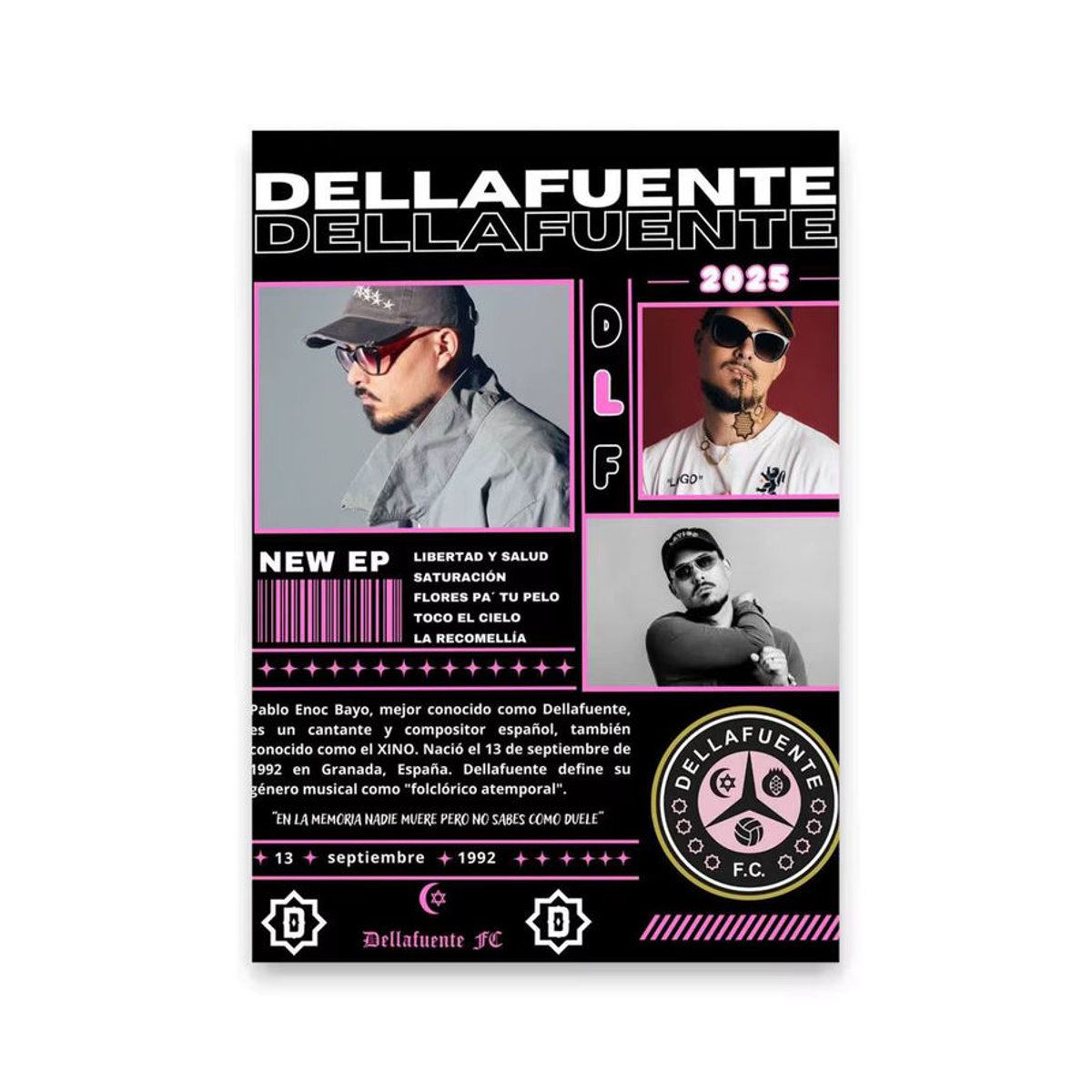 Singer FC D-Delafuente HD-Poster, selbstklebend, mehrfarbig, Porträt, Papier, Hochformat - Bild 3
