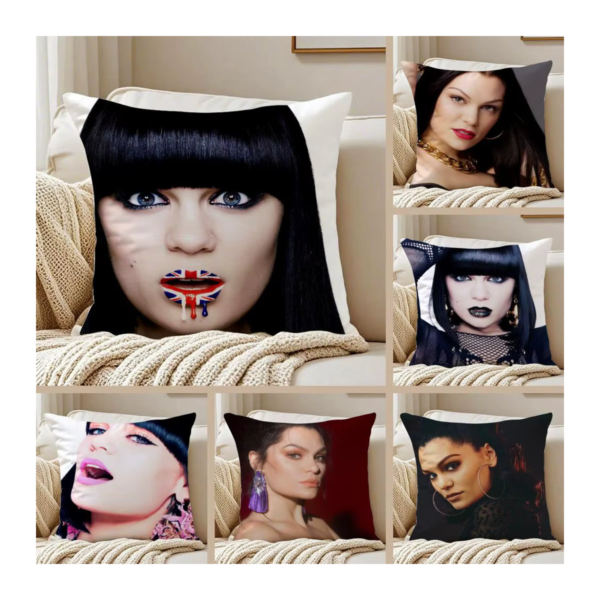 Singer J-Jessie J Kissenbezug gegen Hausstaubmilben in Schwarz und Mehrfarbig für Sofa und Wohnzimmer - Bild 2