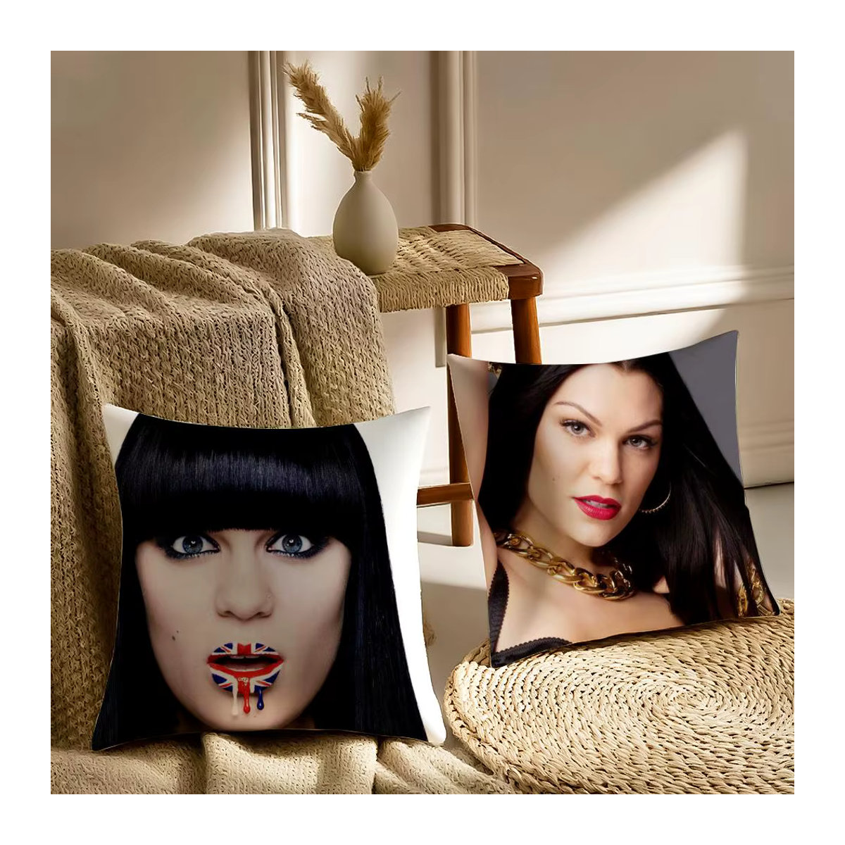Singer J-Jessie J Kissenbezug gegen Hausstaubmilben in Schwarz und Mehrfarbig für Sofa und Wohnzimmer - Bild 3