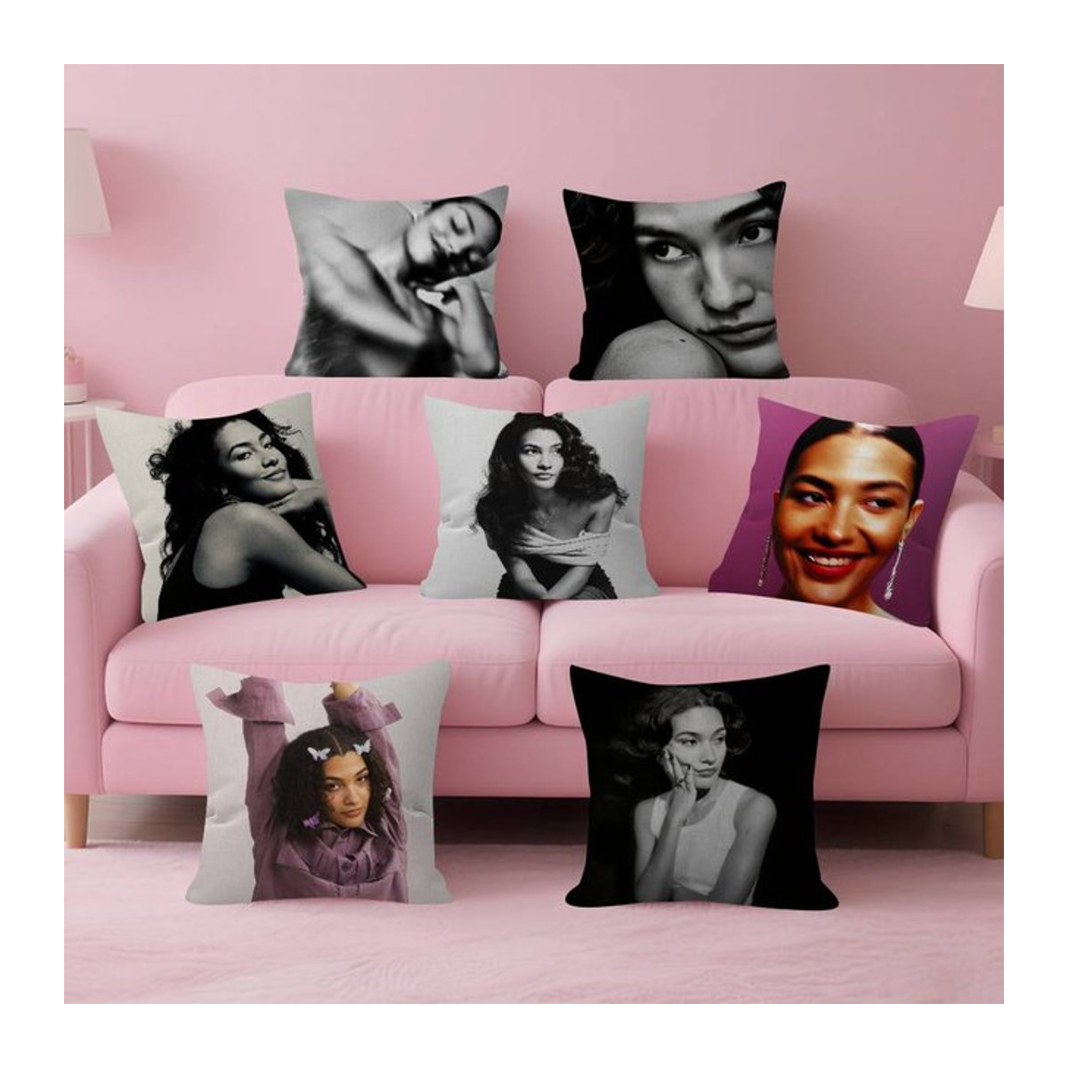Singer Olivia Dean Kissenbezug im Farmhouse-Stil in Schwarz für deine Couch-Dekoration - Bild 1