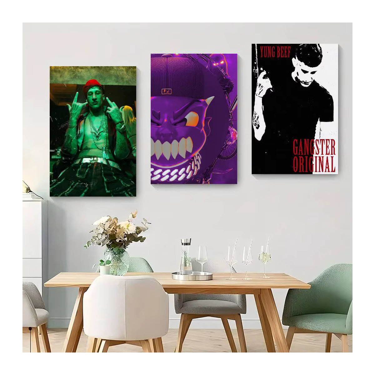 Singer Y-Yung Beef Selbstklebendes Kunstposter im Vintage-Stil, Mehrfarbiges Tier-Porträt als Wandkunst in HD-Qualität - Bild 2