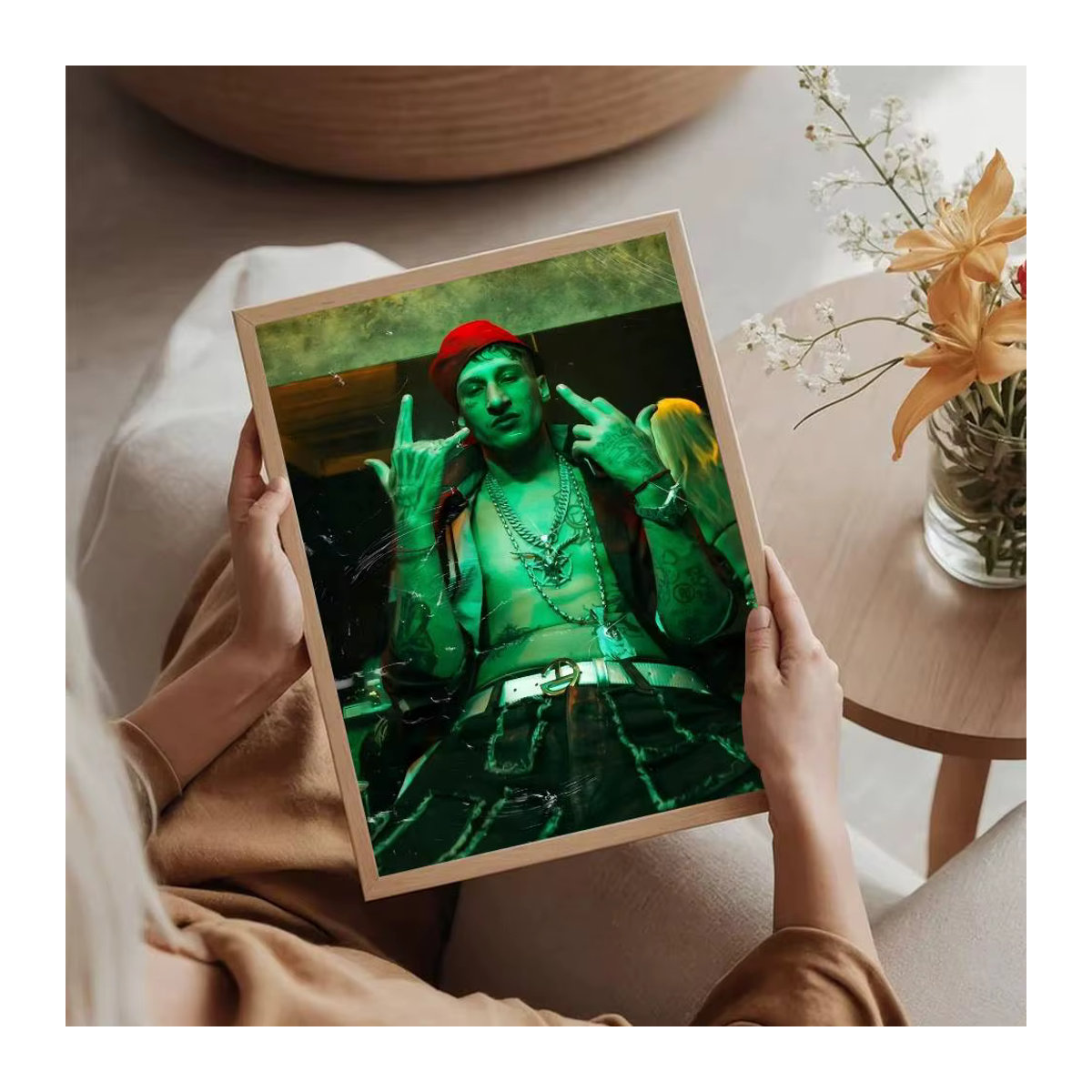 Singer Y-Yung Beef Selbstklebendes Kunstposter im Vintage-Stil, Mehrfarbiges Tier-Porträt als Wandkunst in HD-Qualität - Bild 4