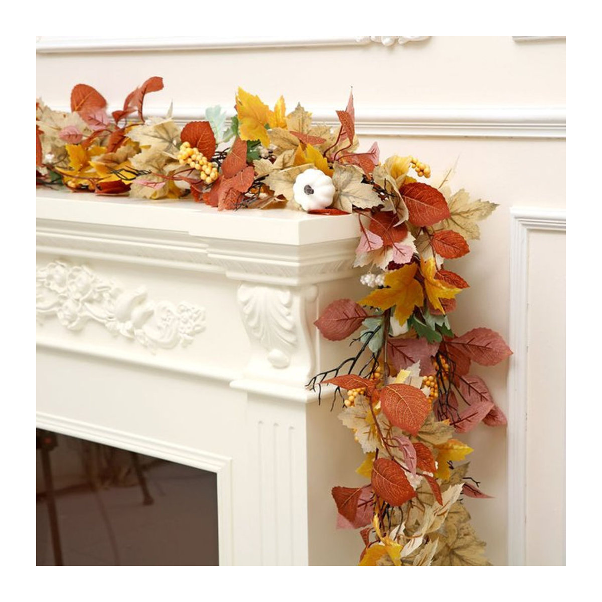 Sinsoledad Herbstgirlande mit künstlichen Ahornblättern und Kürbissen in Mehrfarbig, rustikale hängende Dekoration für Thanksgiving und Erntefest - Bild 1