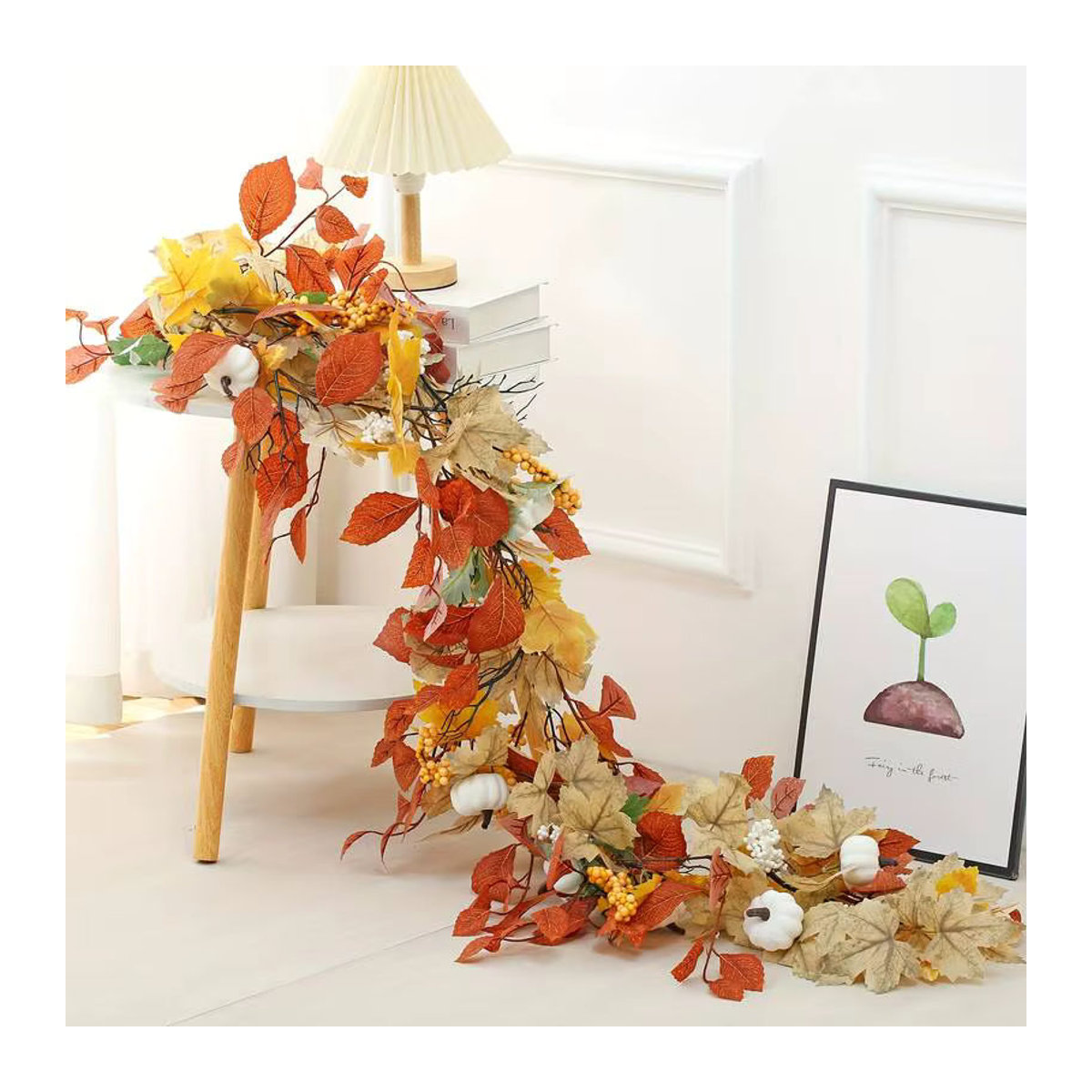 Sinsoledad Herbstgirlande mit künstlichen Ahornblättern und Kürbissen in Mehrfarbig, rustikale hängende Dekoration für Thanksgiving und Erntefest - Bild 7