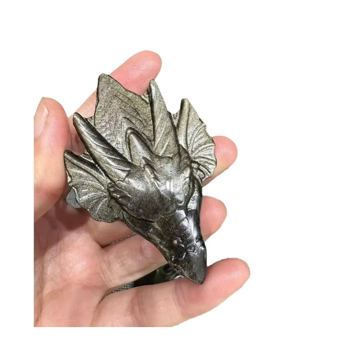 Sisterstone Goldener Obsidian-Kristall Drachenschädel aus Stein als dekorative Schnitzerei - Bild 2