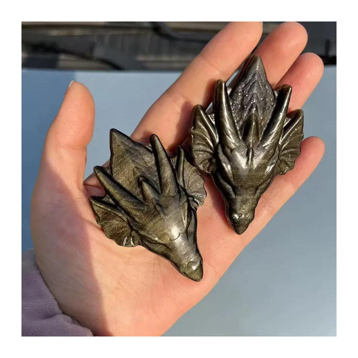 Sisterstone Goldener Obsidian-Kristall Drachenschädel aus Stein als dekorative Schnitzerei - Bild 4