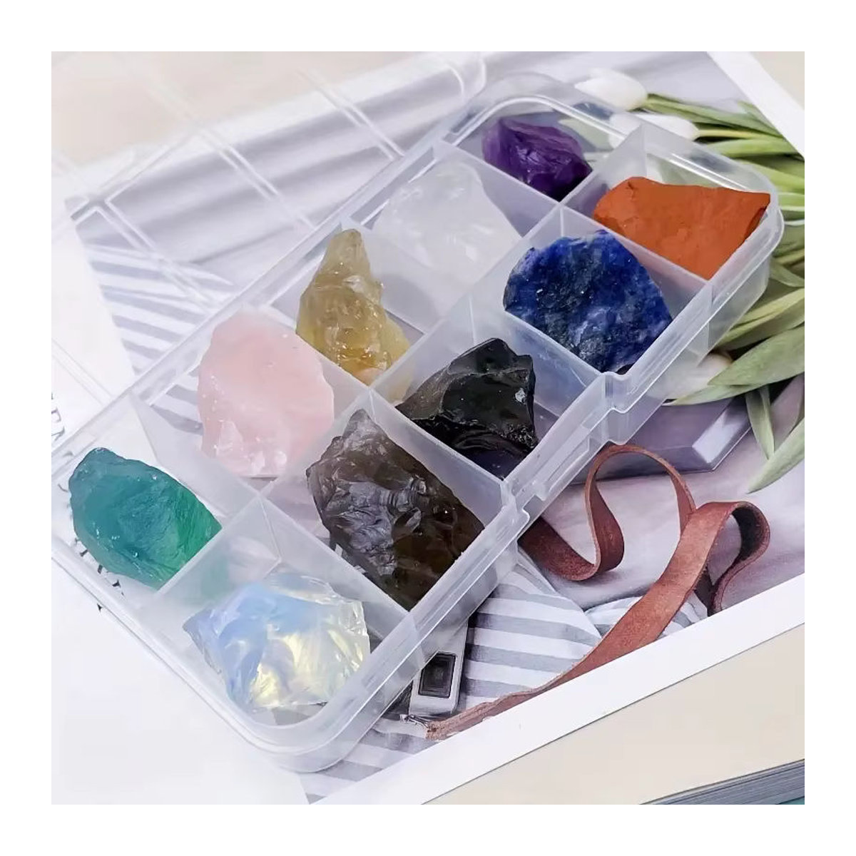 Sisterstone Set mit 10 natürlichen Rohkristallen und Edelstein-Mineralien in Mehrfarbig für Chakra-Steine und Dekoration Handwerk - Bild 2