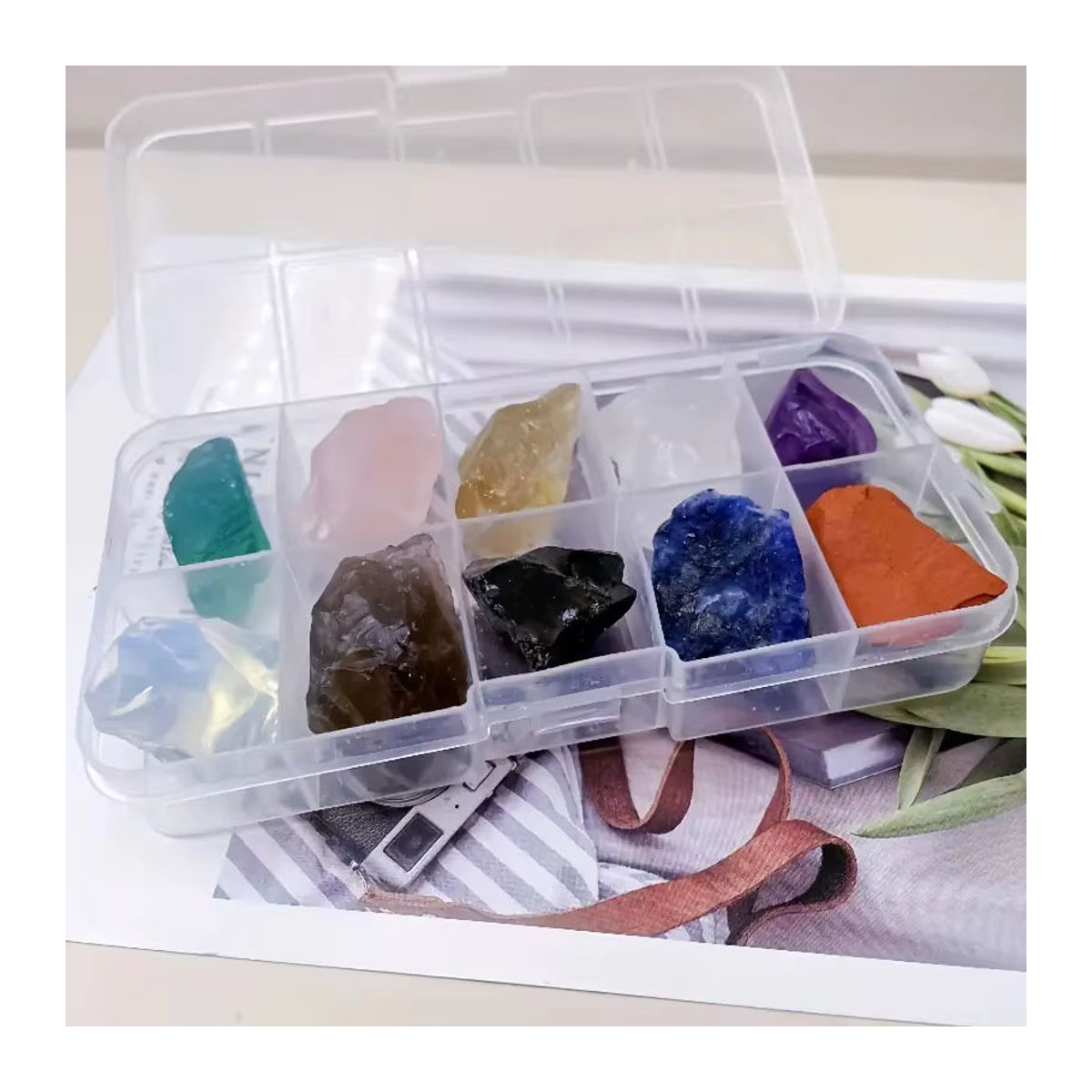Sisterstone Set mit 10 natürlichen Rohkristallen und Edelstein-Mineralien in Mehrfarbig für Chakra-Steine und Dekoration Handwerk - Bild 5