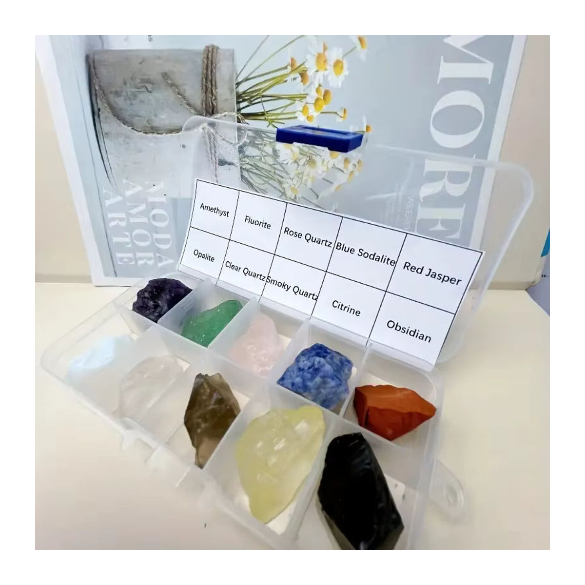 Sisterstone Set mit 10 natürlichen Rohkristallen und Edelstein-Mineralien in Mehrfarbig für Chakra-Steine und Dekoration Handwerk - Bild 6