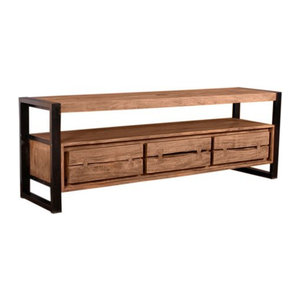 SIT Lowboard NATURAL EDGE im Industrial Design aus Akazienholz und Metall, Braun/Schwarz/Natur, B: 160 cm, H: 55 cm, T: 40 cm