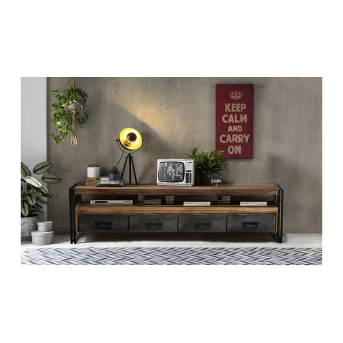 SIT Lowboard PANAMA im Industrial Design aus Akazienholz und Metall, Braun, B/T/H: 200 x 40 x 55 cm - Bild 3