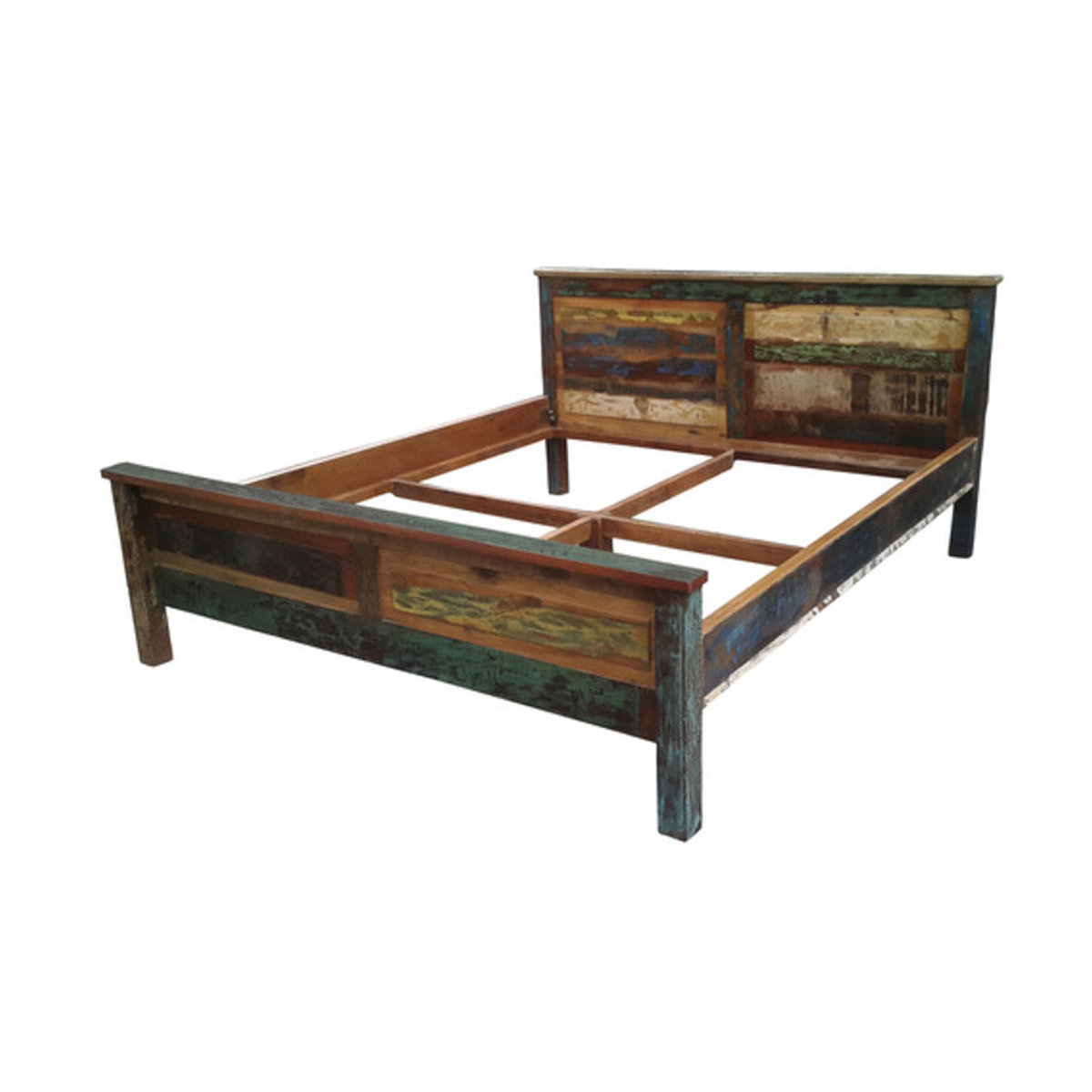 SIT Massivholzbett Riverboat aus Altholz in Bunt, B/L: 190 x 220 cm - Bild 1