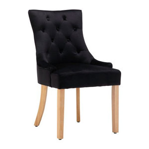 SIT Polsterstuhl aus Samt und Holz in Schwarz und Natur, B: 56 cm, H: 91 cm