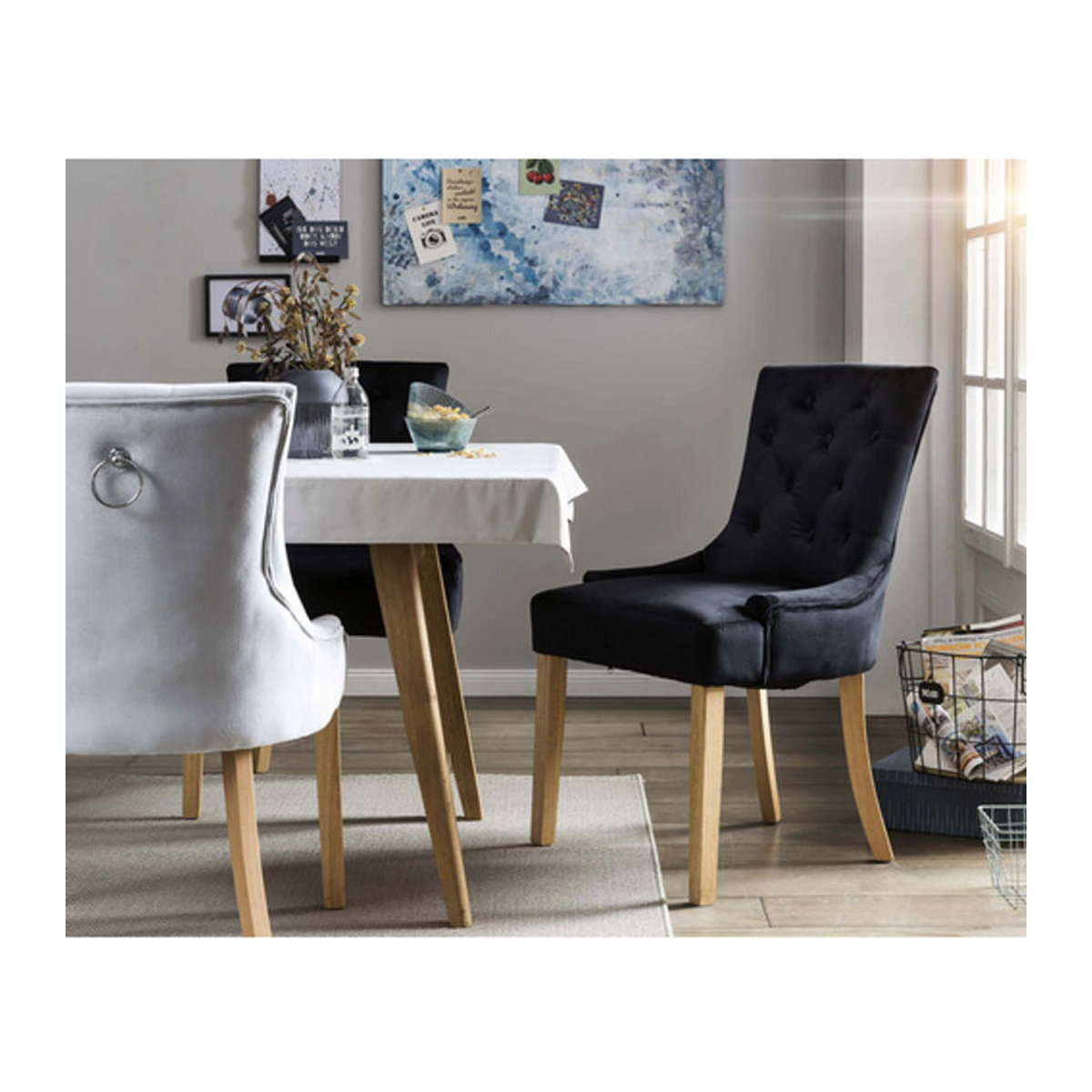 SIT Polsterstuhl aus Samt und Holz in Schwarz und Natur, B: 56 cm, H: 91 cm - Bild 2