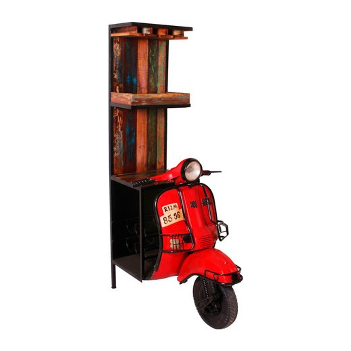 SIT Schrank THIS & THAT im Industrial Design aus Metall und Altholz in Bunt und Rot, H: 190 cm, B: 50 cm, T: 46 cm - Bild 1