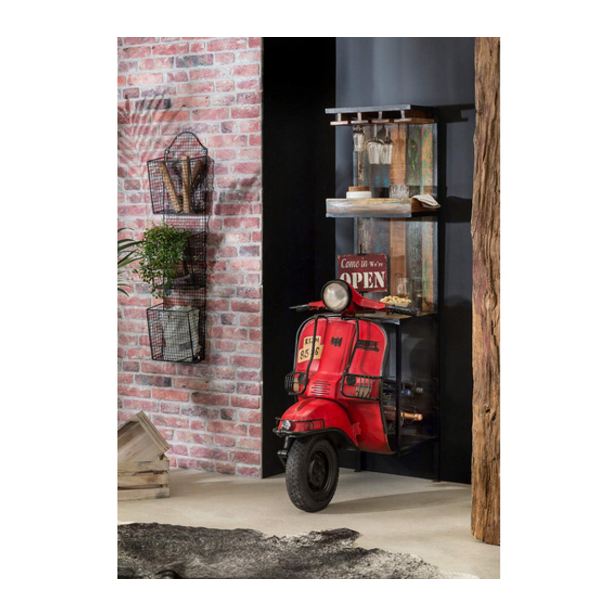 SIT Schrank THIS & THAT im Industrial Design aus Metall und Altholz in Bunt und Rot, H: 190 cm, B: 50 cm, T: 46 cm - Bild 2