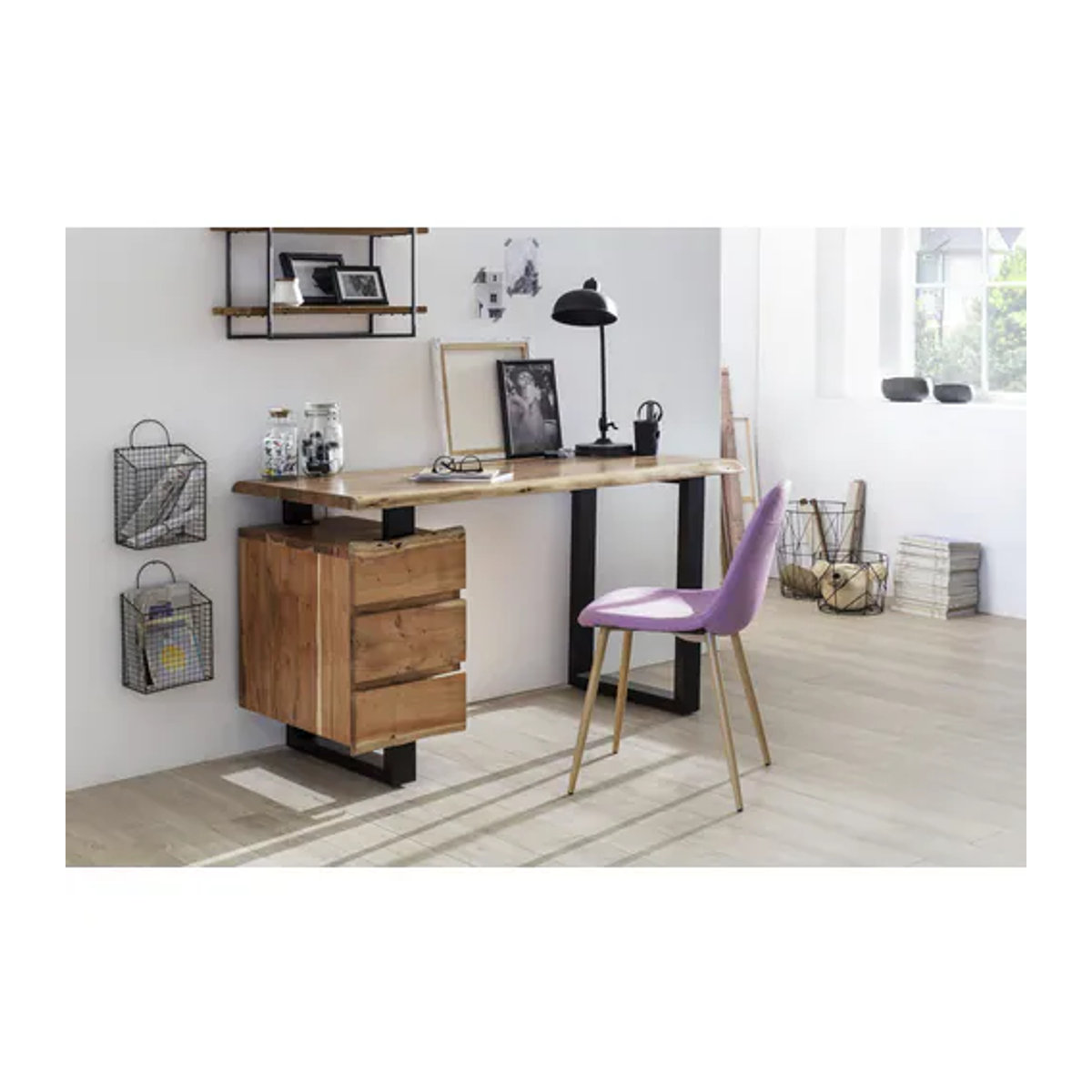 SIT Schreibtisch ALBERA im Industrial Design aus Akazie und Metall, Farbe: Beige, B/H/T: 147 x 80 x 62 cm - Bild 3