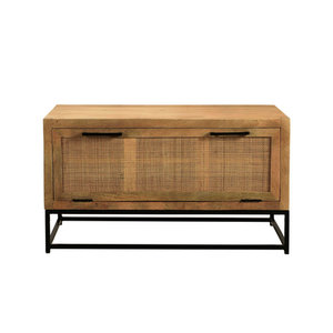 SIT Schuhschrank CANE in Braun aus Mangoholz, Rattan und Metall, 1-türig, B: 84,5 cm, H: 48 cm, T: 40 cm