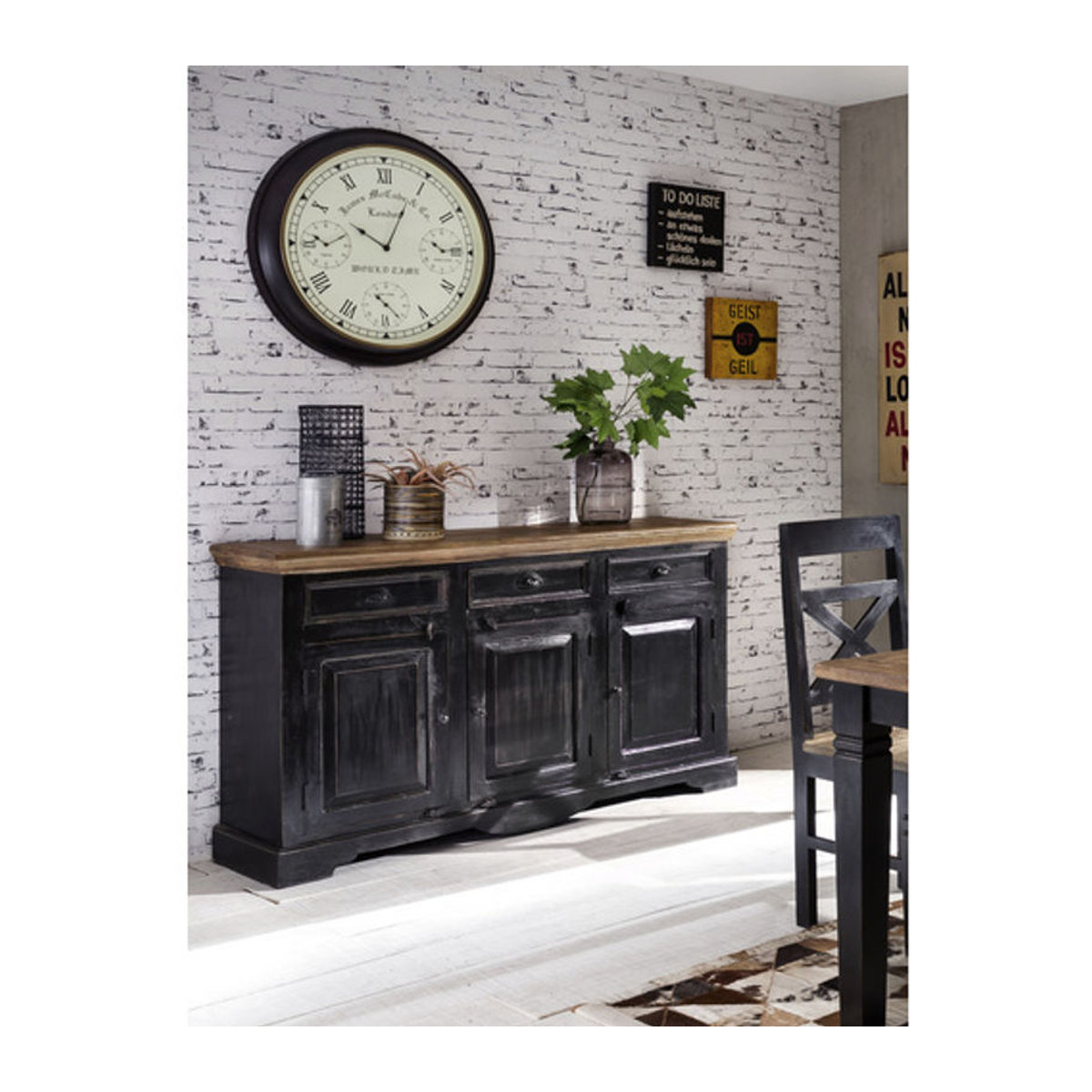 SIT Sideboard CORSICA in Schwarz/Honig aus Mangoholz und MDF im Landhausstil, B/H/T: 150 x 67 x 90 cm - Bild 2
