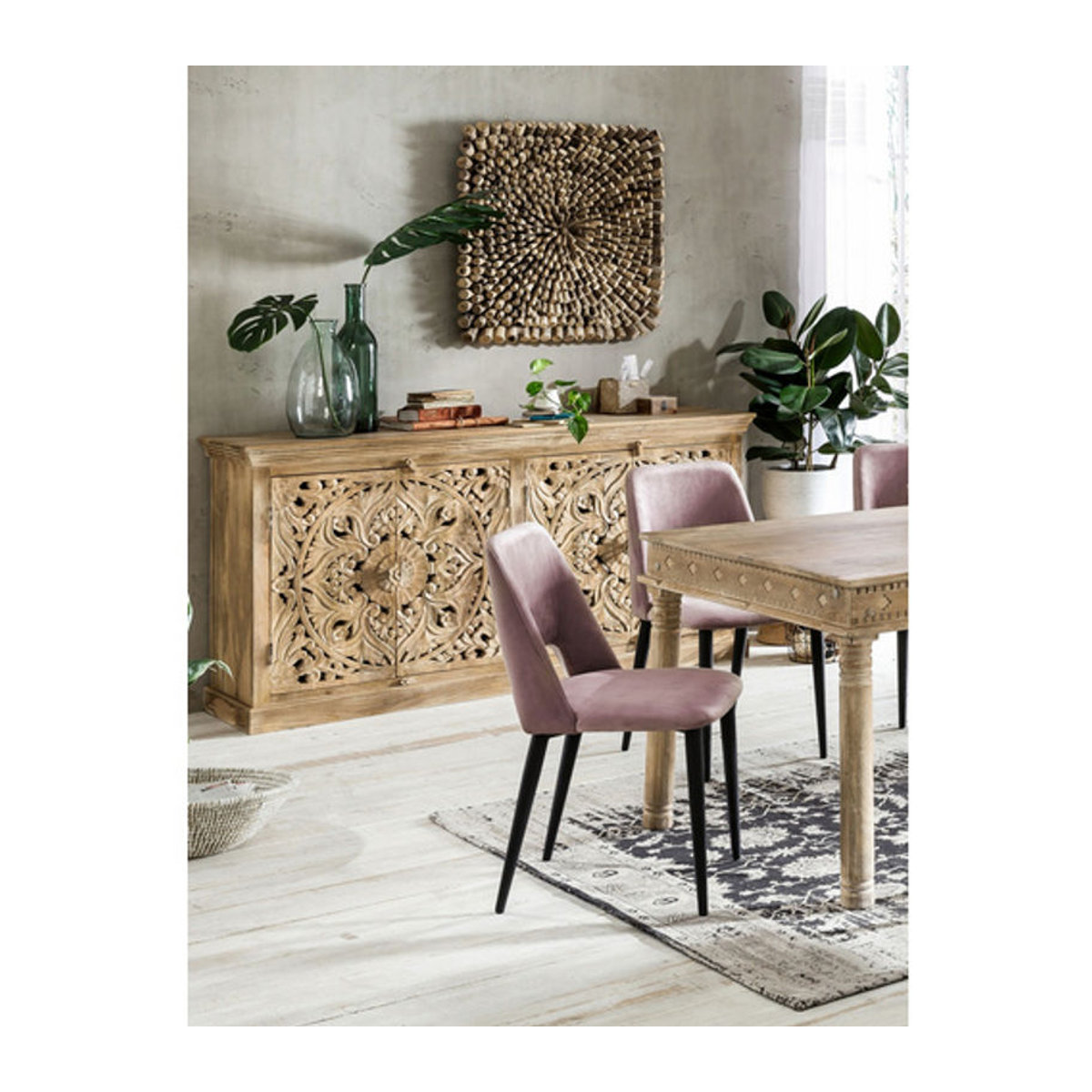 SIT Sideboard LAKADEE aus Mangoholz in Natur und Beige, Bohemian Stil, B: 180 cm, H: 90 cm, T: 65 cm - Bild 3