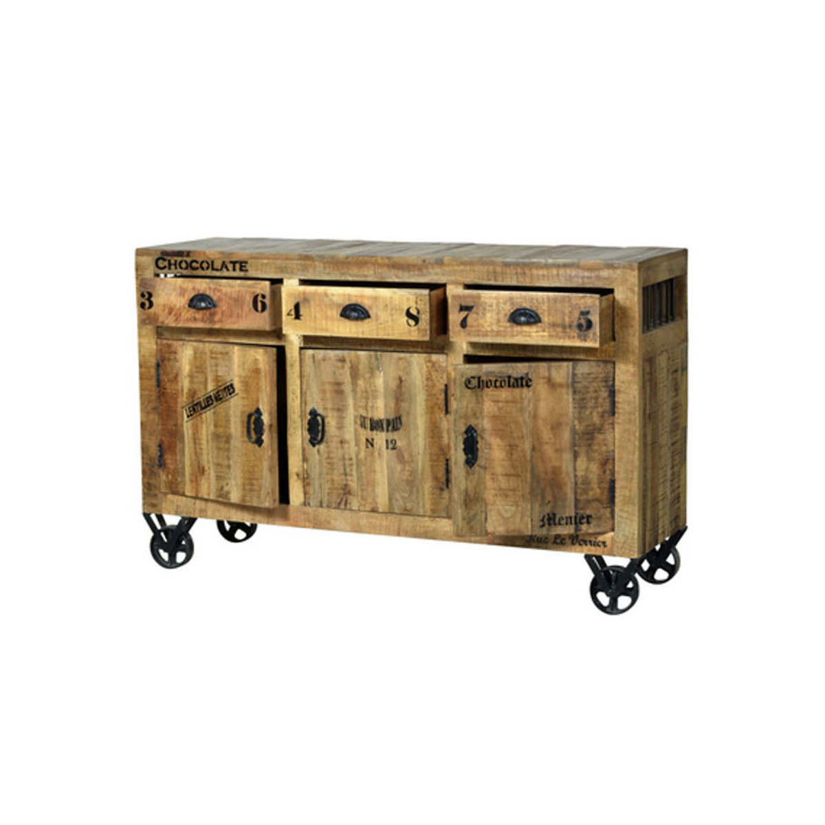 SIT Sideboard RUSTIC in Natur und Beige aus Mangoholz und Metall im Industrial Design B: 140 cm, H: 86 cm, T: 37,5 cm - Bild 1
