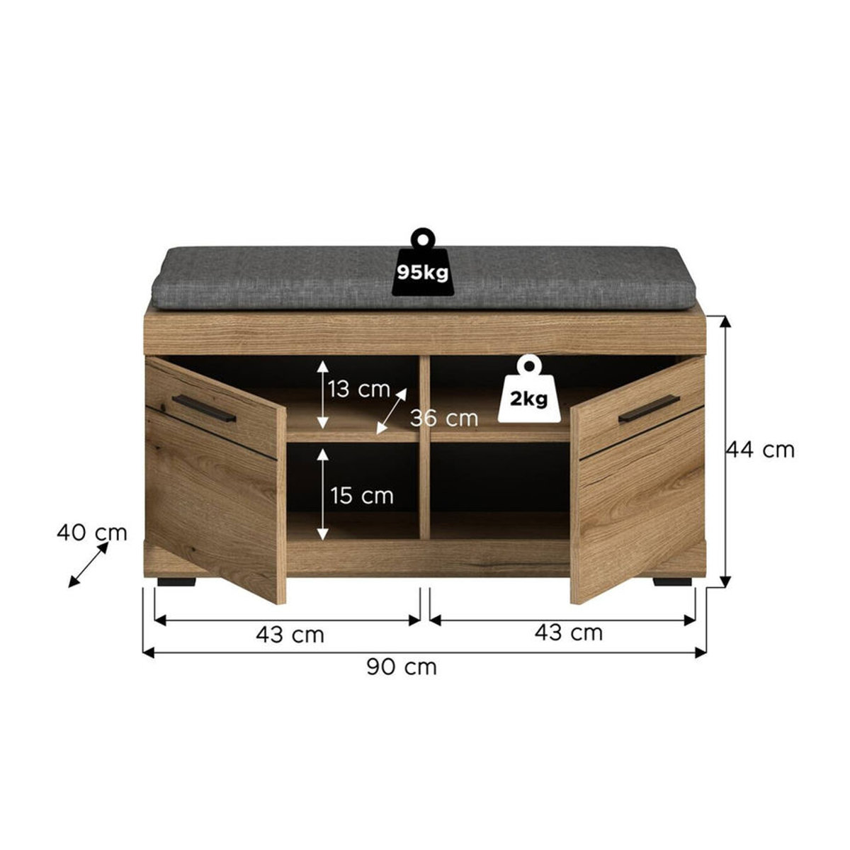 Sitzbank SCOUT Evoke von xonox.home in Eiche Natur Braun mit Stoffbezug B/H/T: 90 x 44 x 40 cm - Bild 2