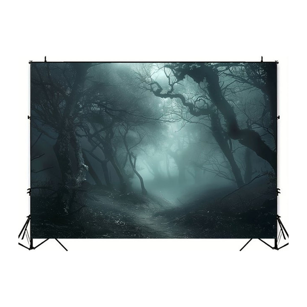 Sjs Halloween 2D-Flachbanner-Hintergrundtuch mit Horror-Waldweg Motiv, mehrfarbig, Textil, B: 150 cm, H: 150 cm - Bild 1