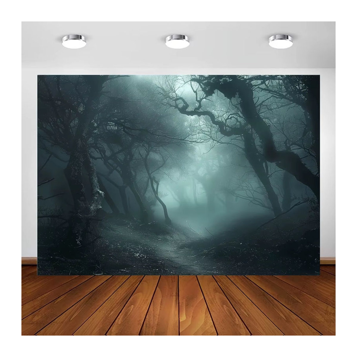 Sjs Halloween 2D-Flachbanner-Hintergrundtuch mit Horror-Waldweg Motiv, mehrfarbig, Textil, B: 150 cm, H: 150 cm - Bild 4